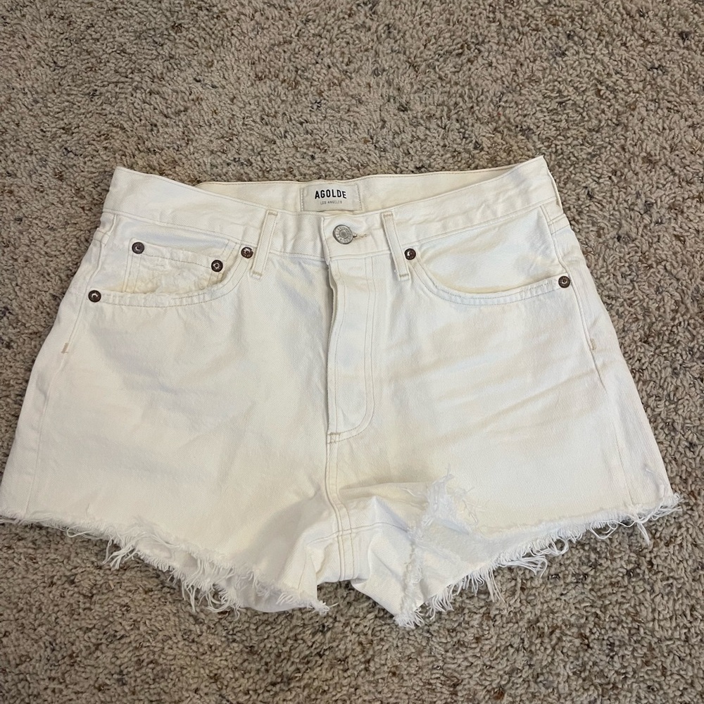 AGOLDE white denim shorts